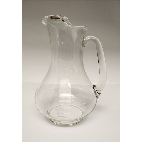Vintage Clear Glass 1LT Pitcher Monogrammed Ice Lip Pitcher with Calligraphy E - Picture 1 of 9